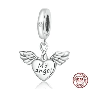 Pendente de prata 925 coração com asas My Angel para pulseira de charms