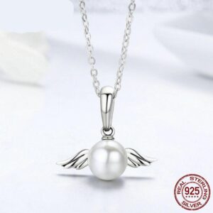 Pingente prata 925 para fio ou pulseira com asas de anjo e pérola
