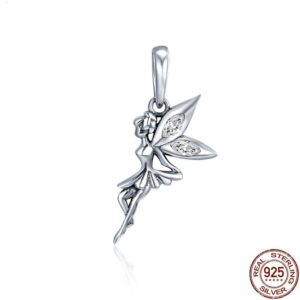 Pingente de prata 925 para fio ou pulseira fada com asas brilhantes