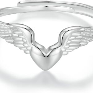Anel de prata 925 ajustável design original coraçao angélico